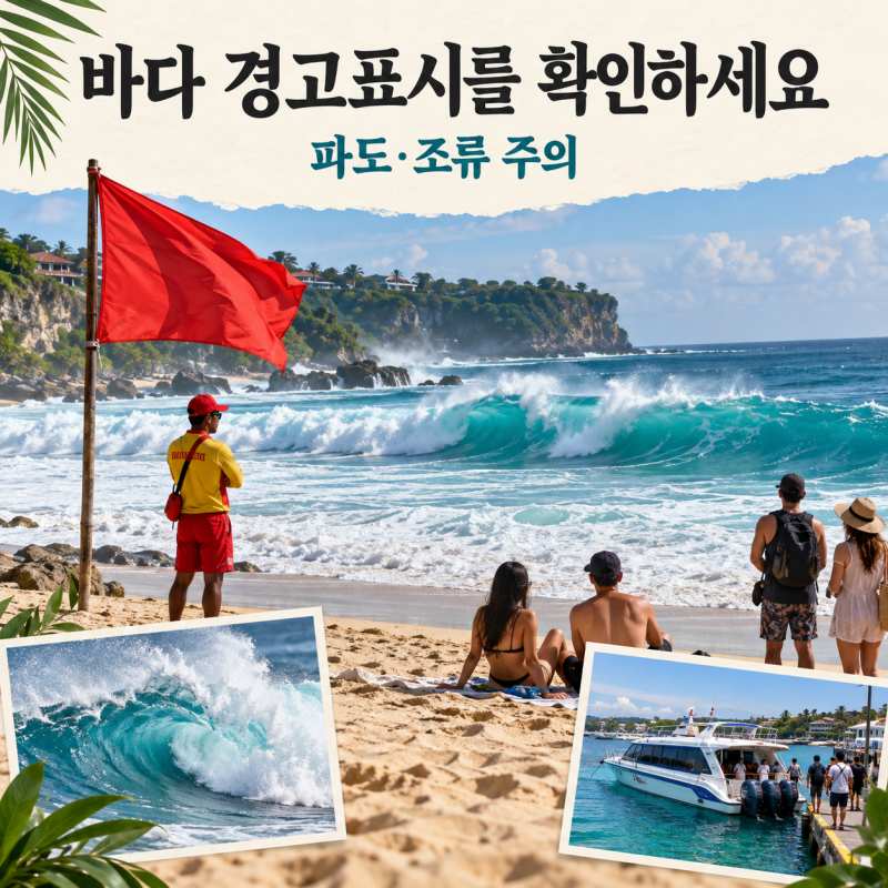 발리 해변의 경고 깃발과 파도-3.jpg